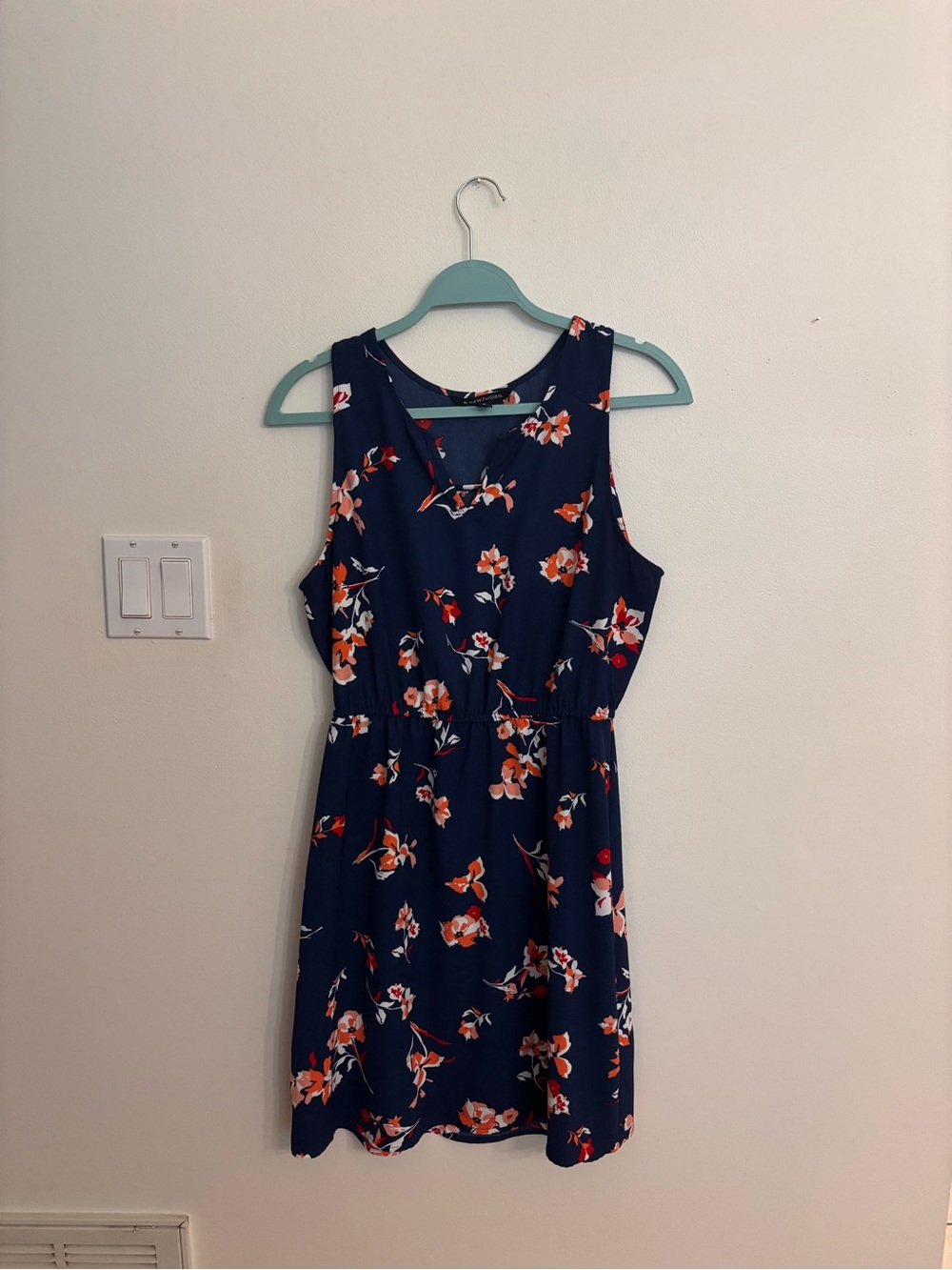 41 Hawthorn Navy Floral Sleeveless Midi Dress with Orange Accents